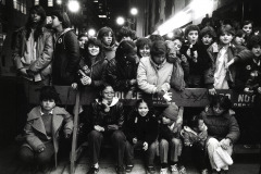 Kids waiting to catch a glimpse of the boy band, Menudo, Midtown Manhattan, NYC